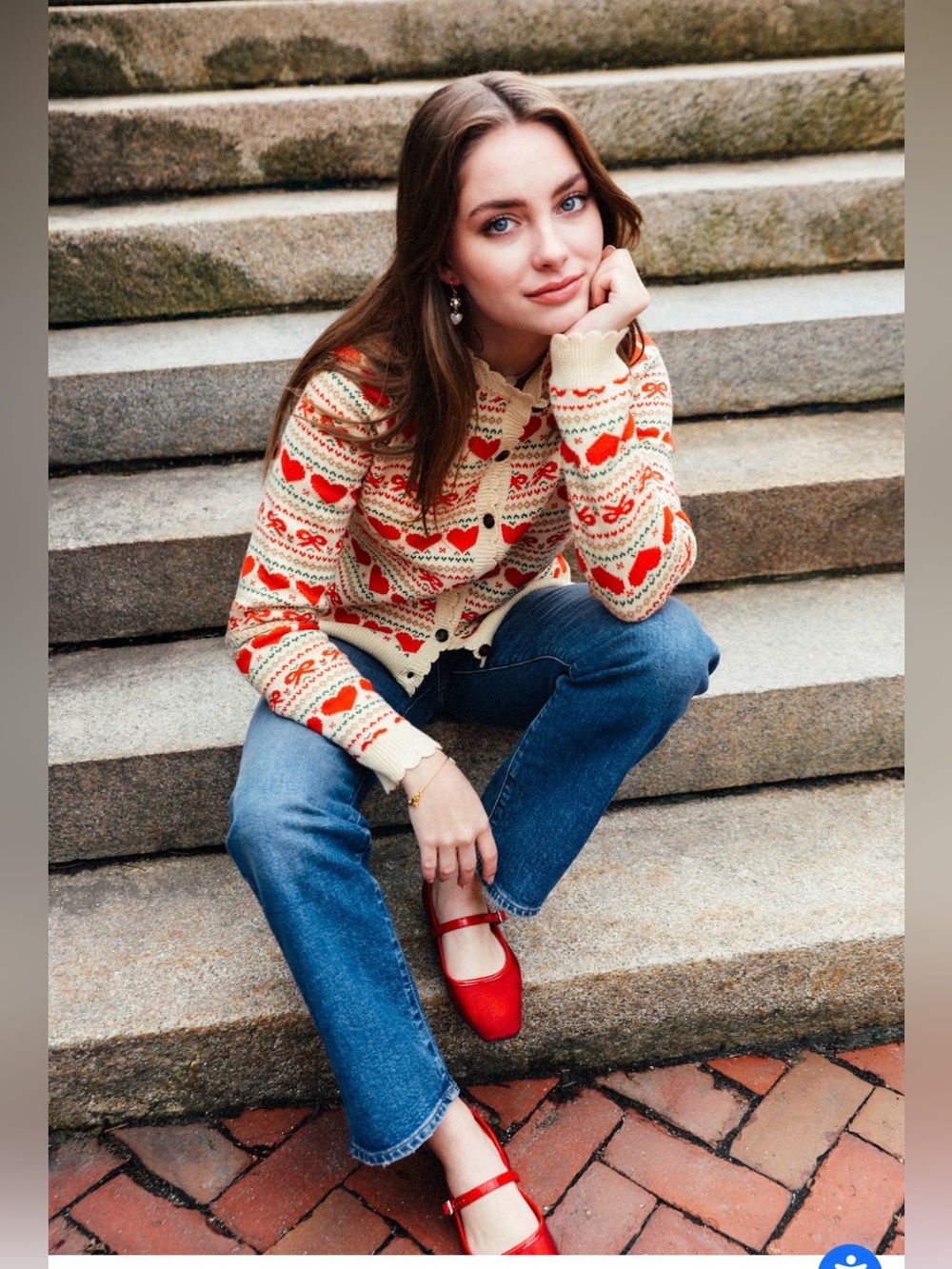 Kiel James Patrick Cream Cardigan with Red Heart & Bow Fair Isle - Picture 3 of 9